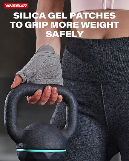 Woman using VINSGUIR workout gloves for weightlifting training