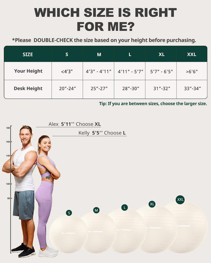 Trideer exercise ball size comparison chart