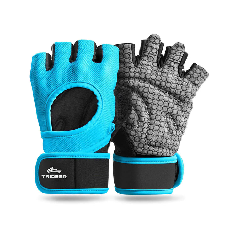 Workout gloves showing full palm protection and anti-slip grip design