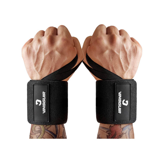 VINSGUIR elastic wrist wraps for weightlifting - front view showing thumb loop and adjustable straps