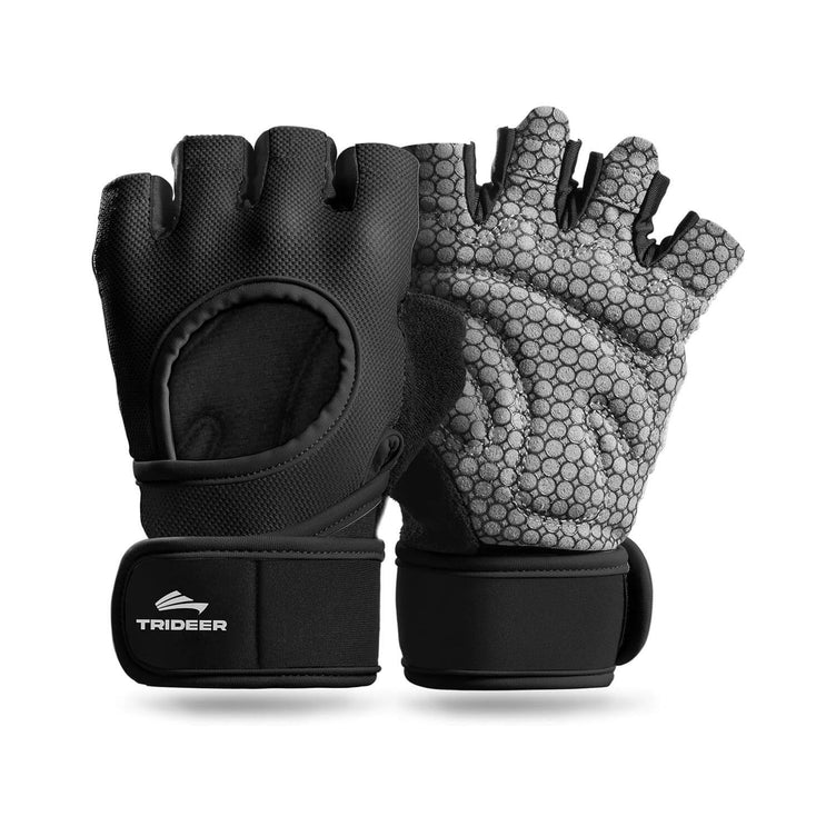 Close-up of weightlifting gloves breathable mesh back and wrist strap