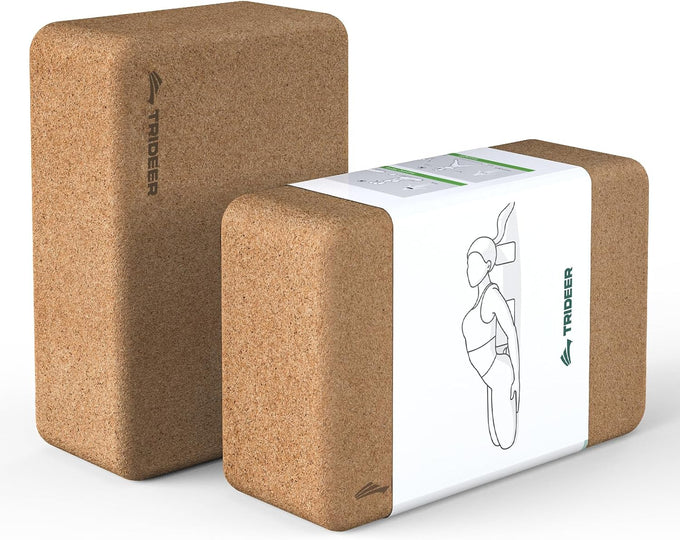 Trideer Cork Yoga Blocks 2 Pack - Natural, Non-Slip & Eco-Friendly