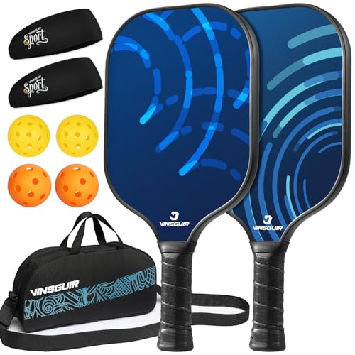 Vinsguir Fiberglass Pickleball Set of Rackets and Pickleballs Balls