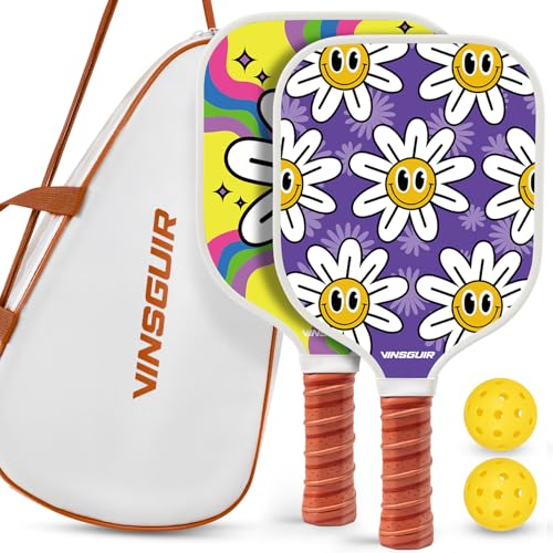 Vinsguir Fiberglass Pickleball Paddles Set Pink Shoreline Wave