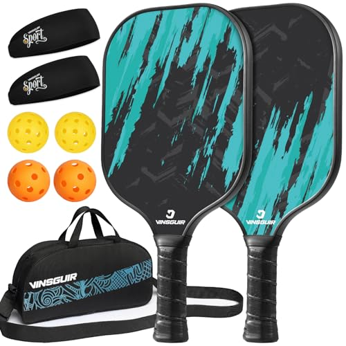 Vinsguir Fiberglass Pickleball Set of Rackets and Pickleballs Balls