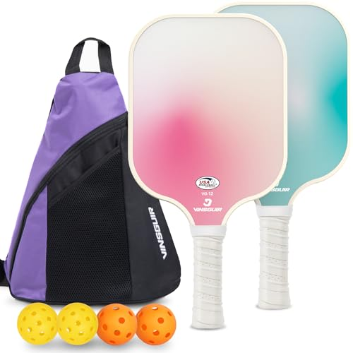 Vinsguir Fiberglass Pickleball Set of Rackets and Pickleballs Balls