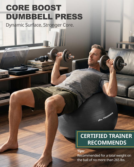 Trideer 65cm exercise ball recommended by certified trainers, 265 lb capacity