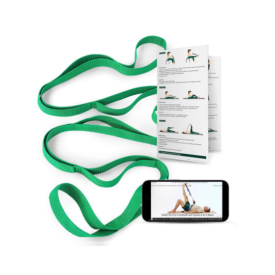 Trideer stretching strap used for standing quad stretch and hip flexor release