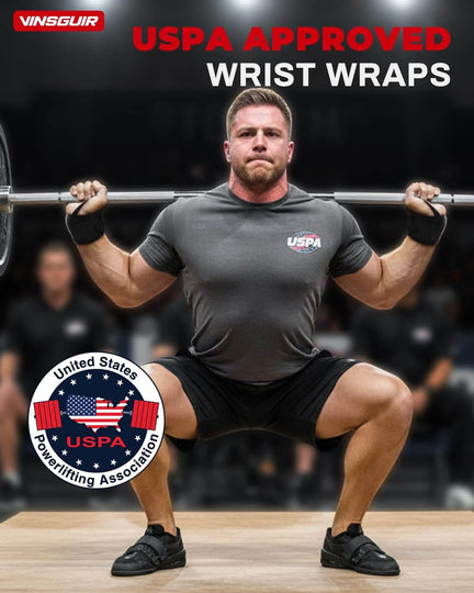 USPA approved wrist wraps - close-up of breathable material and left/right tabs