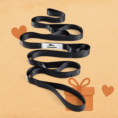 Trideer stretching strap showing versatile use for yoga poses