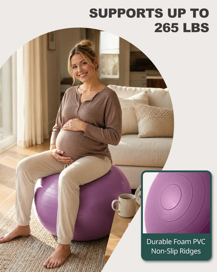 Woman using 65cm exercise ball for pregnancy workout