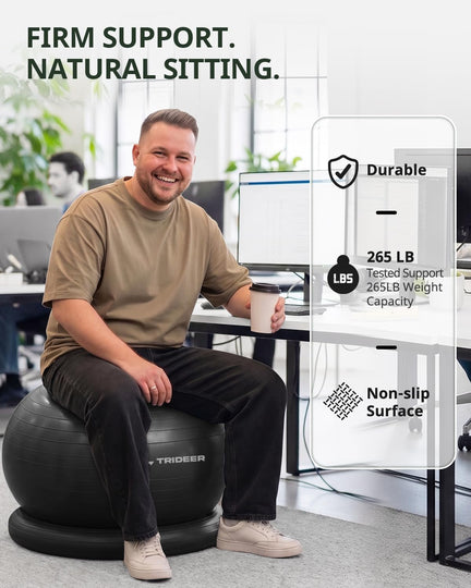 Person sitting on yoga ball chair for active desk seating
