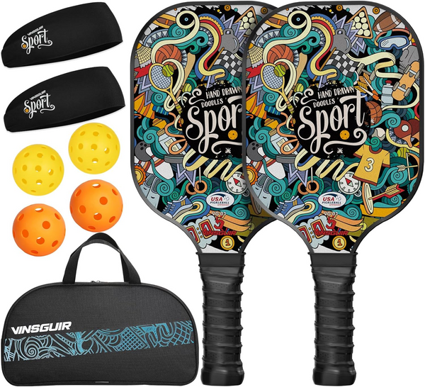 Vinsguir Fiberglass Pickleball Paddles Set - Graffiti color