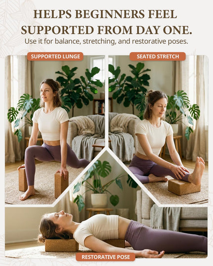 Trideer Cork Yoga Blocks 2 Pack - Natural, Non-Slip & Eco-Friendly