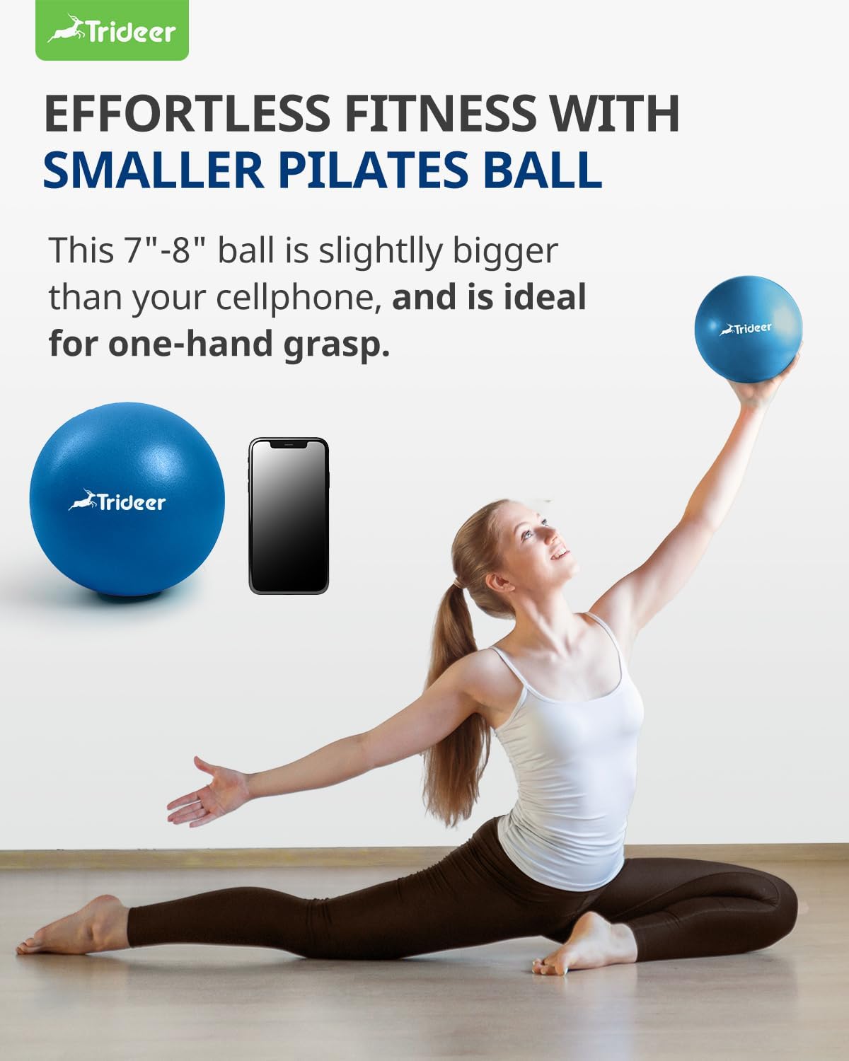 Woman using mini pilates ball for inner thigh exercise during Pilates workout