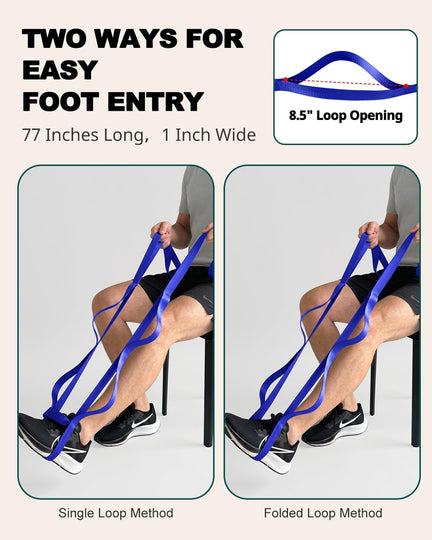 Trideer Leg Lifter Strap Mobility Aid, Non-Elastic Stretching Strap with Loops, Post-Surgery Knee Hip Leg ROM Recovery, Assist Strap for Bed Car Transfers, Yoga Strap for Stretching (Blue)