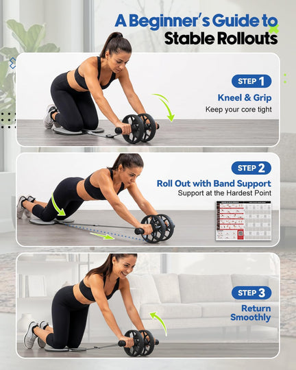 VINSGUIR Ab Roller Wheel for Beginners to Pros, Ab Roller with Adjustable & Detachable Resistance Band, Core Workout Equipment for Home Gym, Abdominal Wheel with Exercise Guide and Knee Pad, Men Women