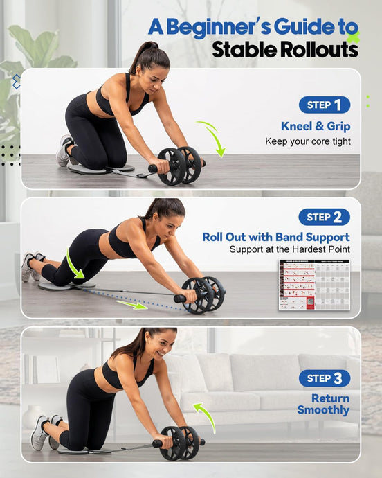 VINSGUIR Ab Roller Wheel for Beginners to Pros, Ab Roller with Adjustable & Detachable Resistance Band, Core Workout Equipment for Home Gym, Abdominal Wheel with Exercise Guide and Knee Pad, Men Women
