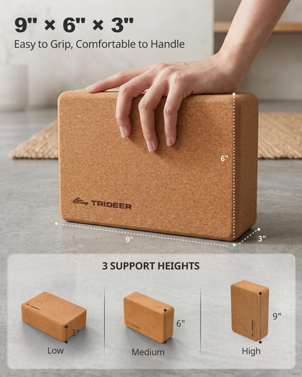 Trideer Cork Yoga Blocks 2 Pack - Natural, Non-Slip & Eco-Friendly