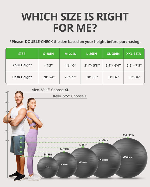 Trideer exercise ball size comparison chart