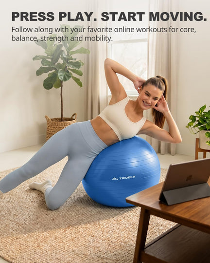 Woman doing core workout on Trideer 65cm exercise ball