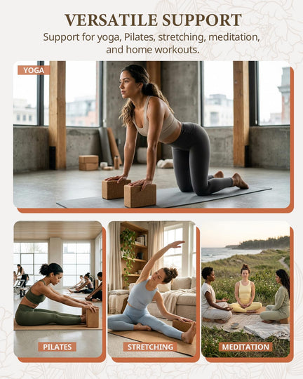 Trideer Cork Yoga Blocks 2 Pack - Natural, Non-Slip & Eco-Friendly