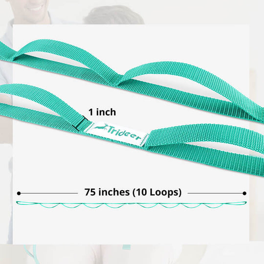 75-inch Trideer stretching strap with 10 loops measurement guide