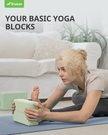 Trideer Yoga Block & Strap Bundle, Foam Yoga Block with 10-Loop Stretching Strap for Flexibility, Balance, Support & Recovery