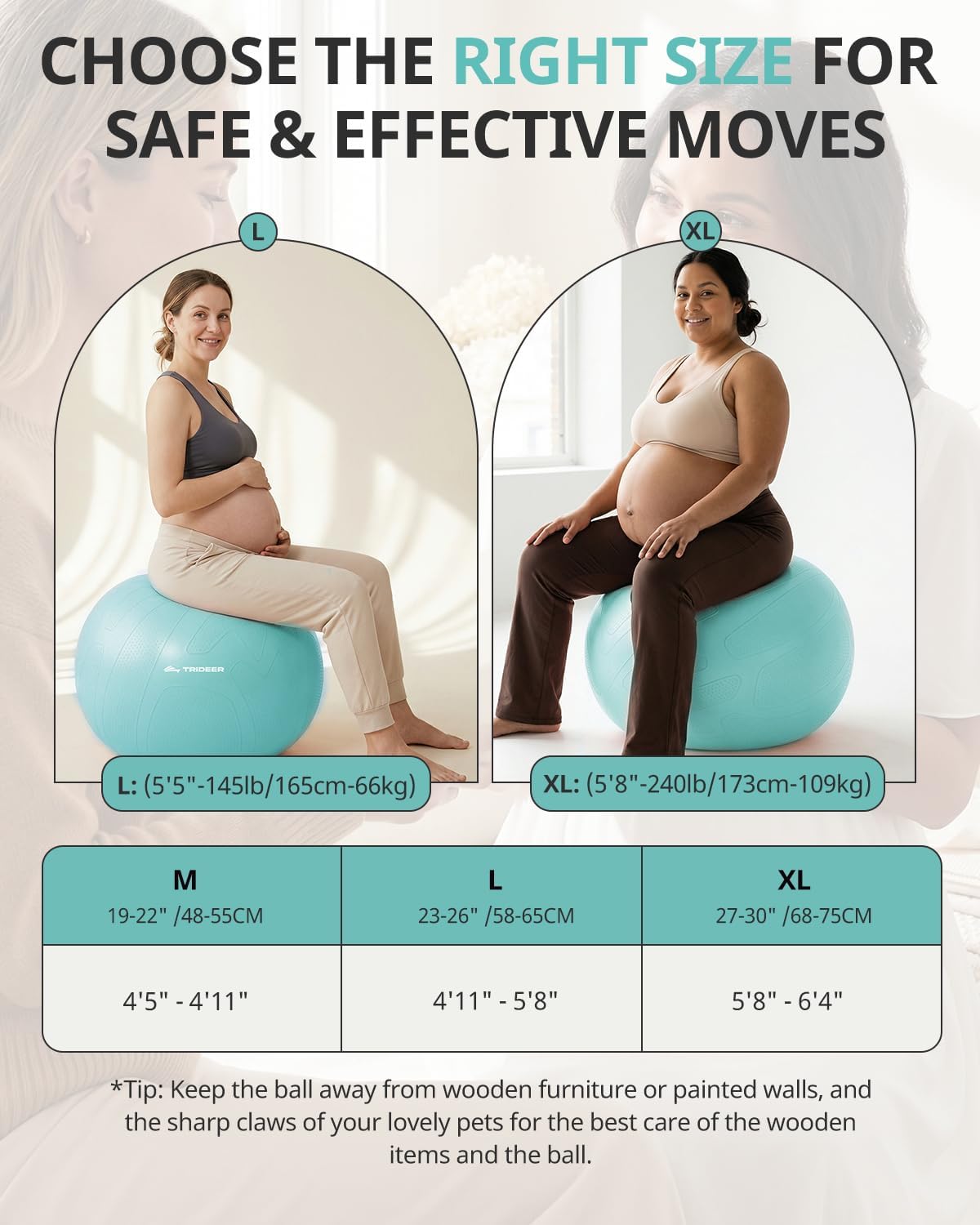 Trideer Pregnancy Ball - Anti-Burst Birthing Ball 55-75cm for Prenatal Exercise & Labor
