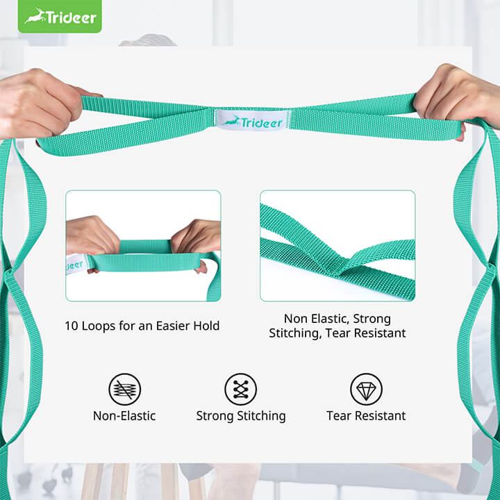 Close-up of secure loop design on Trideer yoga strap