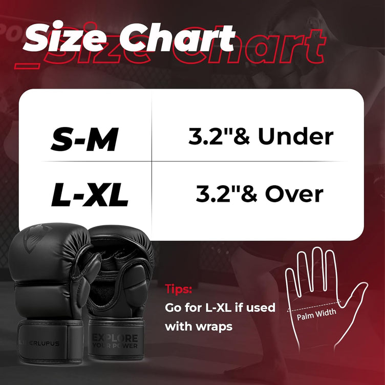 LIBERLUPUS MMA Gloves for Men – Punching Bag Gloves for Men, Open Palm Training Gloves for MMA Sparring, Kickboxing, Muay Thai, Youth Self-Defense, Durable Synthetic Leather with Wrist Support