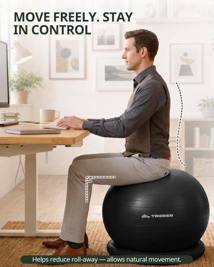 Trideer Exercise Ball Chair - Yoga Ball Office Chair 65cm with Stability Base
