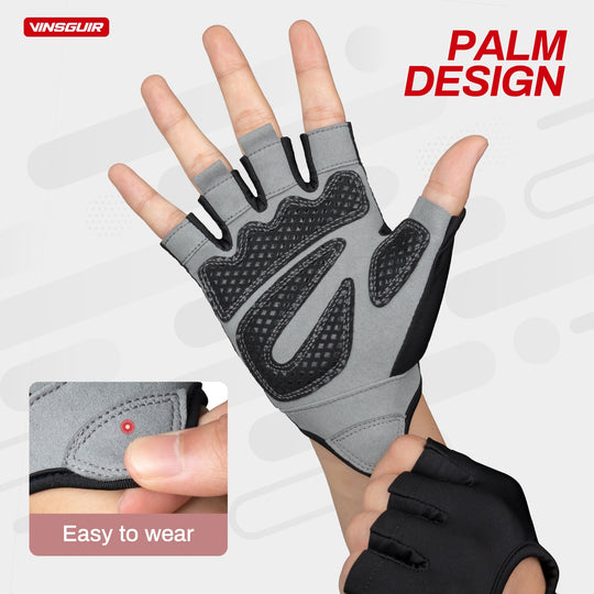 Ergonomic palm padding design on Vinsguir workout gloves