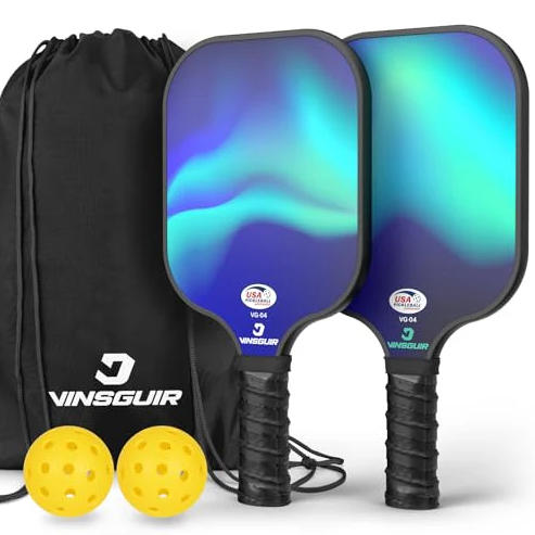 Vinsguir Fiberglass Pickleball Paddles Set - Aurora Blue