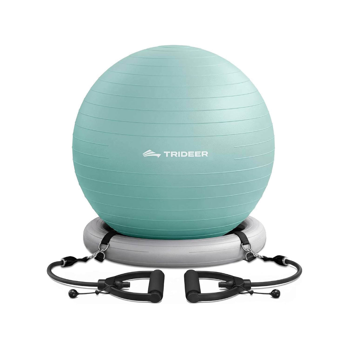 Trideer mint green exercise ball chair with gray ring base and resistance bands
