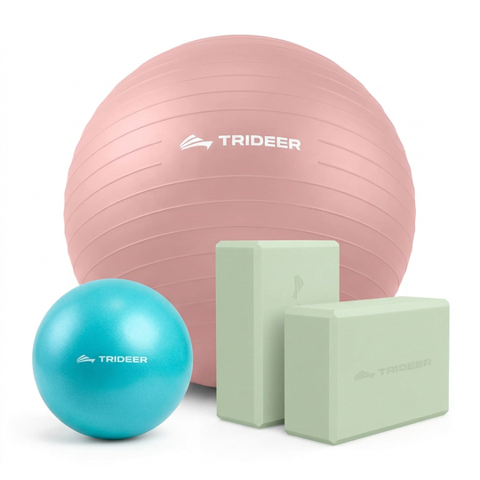 Trideer 粉色大球、瑜伽砖与小球白底套装图