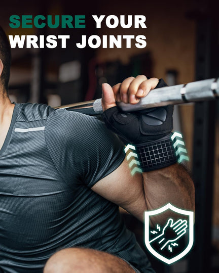 Trideer workout gloves with wrist support worn during barbell training