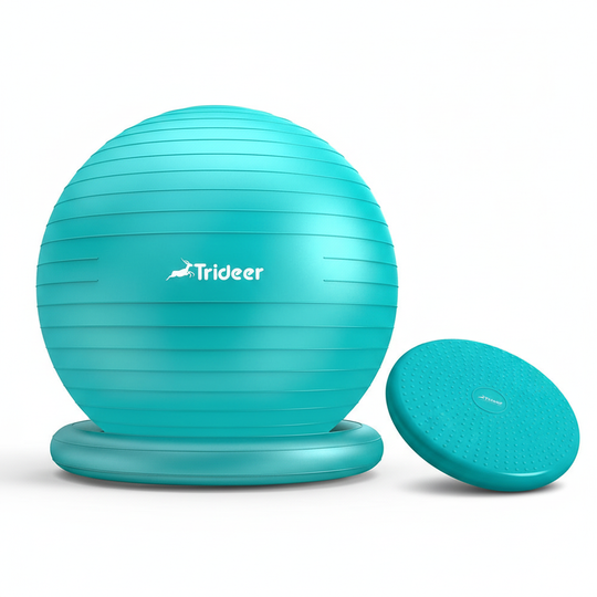 Turquoise Ball Chair + Turquoise Wobble Cushion - Front View