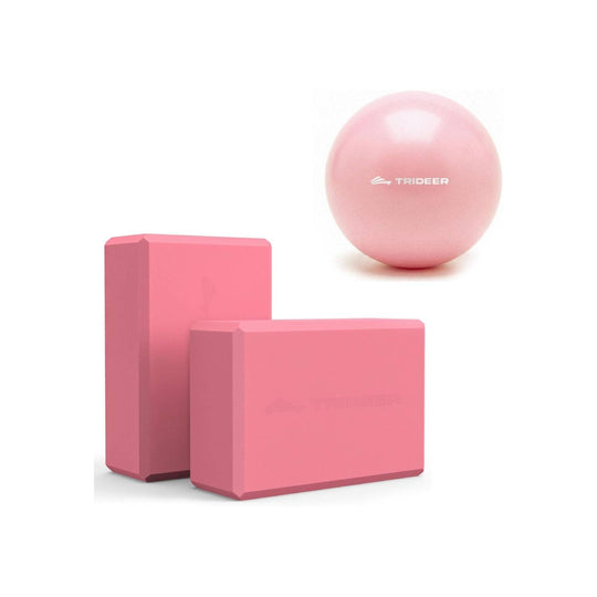 Trideer Yoga Block & Pilates Ball Bundle, Soft Non-Slip Foam Yoga Block with 9-Inch Pilates Ball for Core Training, Balance, Stretching, Yoga, Pilates & Physical Therapy