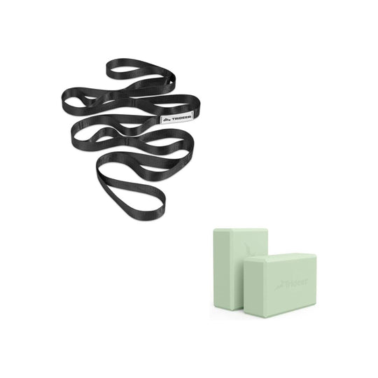 Trideer Yoga Block & Strap Bundle, Foam Yoga Block with 10-Loop Stretching Strap for Flexibility, Balance, Support & Recovery