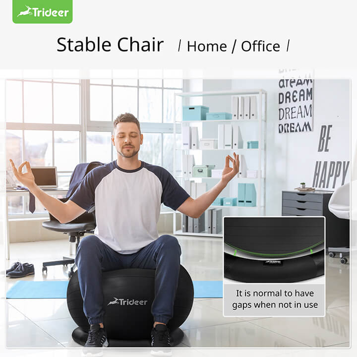 Person sitting on yoga ball chair for active desk seating