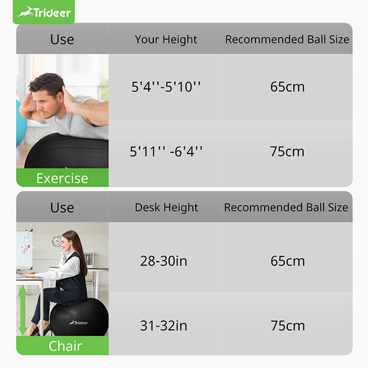Exercise ball chair size guide and inflation instructions