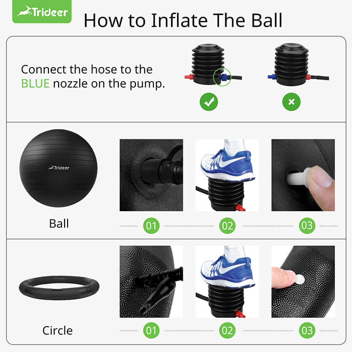 Exercise ball chair components - ball, base, and inflation pump