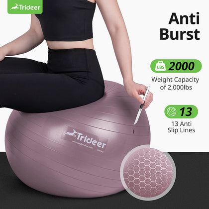Anti-burst exercise ball 2000 lbs capacity slow deflate safety feature
