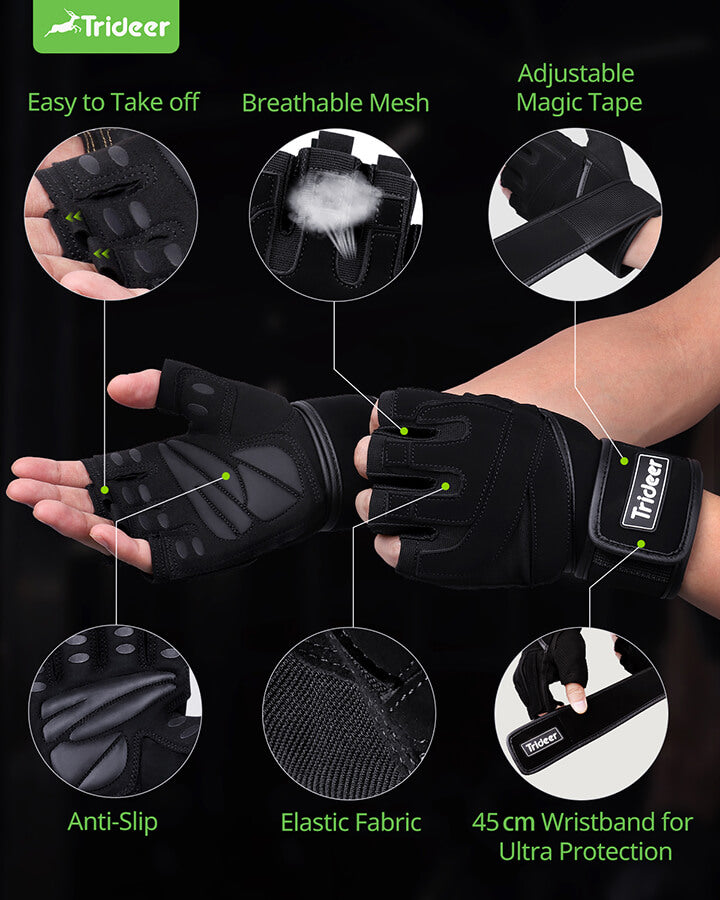 Trideer Padded Workout Gloves for Men - Gym Weight Lifting Gloves with  Wrist Wrap Support, Full Palm Protection & Extra Grips for Weightlifting,  Exercise, Cross Training, Fitness, Pull-up, Gloves -  Canada