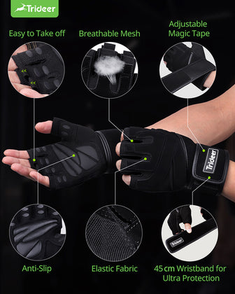 Adjustable wrist support workout gloves for gym training